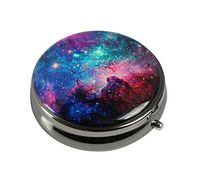 Luxcase Galaxy Space Custom Stainless Steel Round Glass Gun Silver Pill Case Pocket Medical Tablet Holder Decorative Box