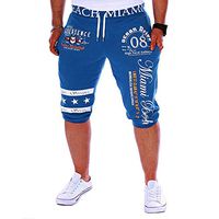 ALOVEMO Men's Sport Pants, Mens Fashion New Printing Shorts Drawstring Elastic Waist Casual Loose Jogger Trouser Blue