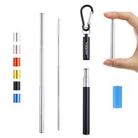 Yagote Reusable Collapsible Straws with Aluminum Case Cleaning Brush Keychain Silicone Tip Stainless Steel Drinking Straw for Home, Travel, Office (1 Pack-Black)