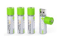 Ovegna U501: AA Rechargeable Batteries, Lithium (Not MiMH), 1850mWh, 1200 mAh, USB Rechargeable, 90 Minutes, 1000 Times, with Charge Indicator, for Remote Control, Toys, Torch and More