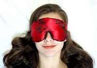 Candi Andi Handmade Flax Seed Filled Sleep Eye Mask Pillow - Adjustable Strap - Travel - Lavender Scented - Satin Brocade and Crushed Velvet - Red Moon Bloom | TEMLF-RB