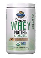 Garden of Life Certified Organic Grass Fed Whey Protein Powder - Peanut Butter, 12 Servings, 21g California Grass Fed Protein plus Probiotics, Non-GMO, Gluten Free, rBST & rBGH Free, Humane Certified