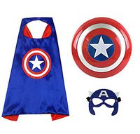 O3 Captain America 12" Shield + Blue Cape Cosplay Set, Cartoon Superhero Dress up Costumes Suit, Plastic Shield + Satin Cape, for Kids Boy Role Play Toy