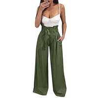 CCatyam Plus Size Wide Leg Pants for Women, Yoga Trousers Bandage Sexy Loose Casual Fashion Green