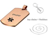 LiFashion LF 316L Stainless Steel Sos Emergency Epilepsy Medical Alert Pendant Necklace Medical ID Dog Tag Caduceus Keychain for Men Women Rose Gold,Keyring + Necklace