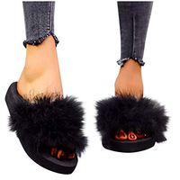 Cenglings Womens Slides,Arch Support Sandals with Faux Fur Comfort Fuzzy Slippers Open Toe Platform Shoes Plus Size Sandals(Black,40)