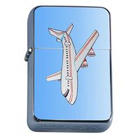 Airplane Flip Top Oil Lighter Em1 Smoking Cigarette Silver Case Included