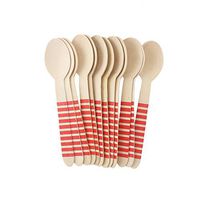 Youmewell Disposable Wooden Cutlery Wooden Spoons Red Striped 36 Count