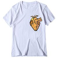 Meikosks Women's Heart Graphic Print T Shirt Round Neck Short Sleeve Blouses Casual Tops White