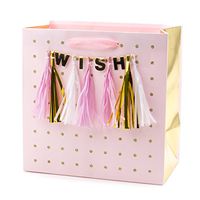 Hallmark Signature 7" Medium Gift Bag (Wish Tassel, Pink and Gold) for Birthdays, Bridal Showers, Baby Showers, Retirements or Any Occasion