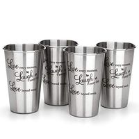 FAYERXL Engraved Stainless Cups Drinking Glasses 4 Pack 16 oz Drinking Tumblers Eco-Friendly BPA-Free For Home/Friend Party. (Live every moment, 16.9 Oz)