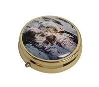 Hiutong Sea Otter Love Keepsake Custom Round Gold Glass Pill Case Decoration Metal Medicine Vitamin Tissue Unique Gift