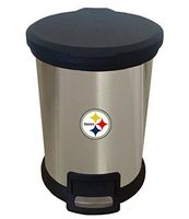 The Furniture Cove New 1.3 Gallon Round Stainless Steel Step Trash Can Waste Basket Featuring Your Choice of a Football Team Logo (Steelers Black Outline)