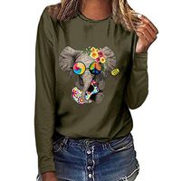 Meikosks Womens Fashion Elephant Print T Shirt Long Sleeve Round Neck Tops Cute Graphic Tunic