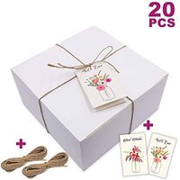 MUDRIT Gift Boxes 20 Pack 8x8x4 Inches, Thick White Paper Boxes with Lids, Tags & Jute Rope for Gifts, Wedding Favours, Bridesmaid Proposals, Cupcakes, Crafting