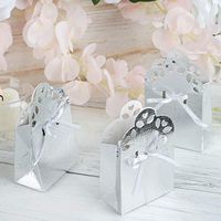 Efavormart 100 Cute Wedding Gift Favor Boxes with Ribbon for Gift Candy Treat Cupcake Packing Box Party Favors - Silver