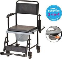 NOVA Drop Arm (for Easy User Transfer) Transport Chair Commode, Rolling with Locking Wheels & Removable Padded Seat