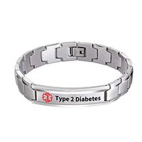 Medical Alert ID Bracelet Classic Steel with Free Link Removal Tool Type 2 Diabetes (Upgraded Version)