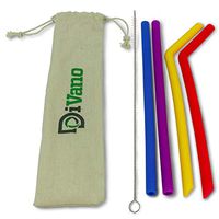 Silicone Drinking Straws - 9.8" Flexible, Reusable, BPA-free with Cleaning Brush - Set of 4 (2 straight, 2 bent) + Carrying Pouch