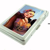 Metal Cigarette Case with Built In Lighter Pin Up Girl Design-019