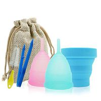 TIMKDLE Menstrual Cup Set -Large Blue and Small Pink Period Cups-Foldable Sterilizing Cup-Cleaning Brush-Clip