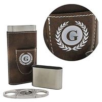 Custom Personalized Cigar Holder - Monogrammed Cigar Gift Case with Cutter (Rawhide)