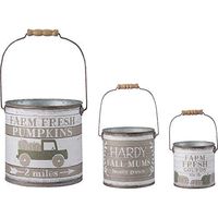 Primitives By Kathy Tin Buckets - Fresh Pumpkins, Fall Mums, Gourds