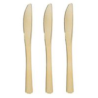 Party Bargains Disposable Plastic Silverware Flatwares Knives | Durable & Elegant Stylish Polished Gold Cutlery | Pack of 120