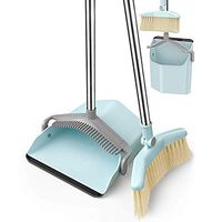 WEIFAN CAI- Long Handled Dustpan and Brush Curved Broom Fully Toothed Comb Easy to Clean Soft Rubber Strip Vertical Dustpan 2-Piece Set