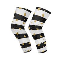 SLHFPX Knee Sleeve Stripe Gold Heart Full Leg Brace Compression Long Sleeves Pads Socks for Meniscus Tear, Arthritis, Running, Workout, Basketball, Sports, Men and Women 1 Pair