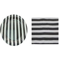 Youmewell Disposable Paper Party Supplies Set Paper Napkins 40 Pcs Round Paper Plates 24 Count Black Striped