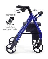 Comodità Prima Heavy-Duty Rolling Walker Rollator with Comfortable 15-Inch Wide Nylon Seat (Metallic Blue)