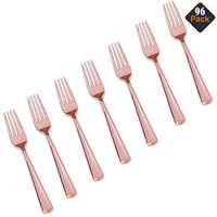 96 Pcs Metallic Rose Gold Plastic Forks, rose gold plastic forks Polished Cutlery for Parties Weddings Catering