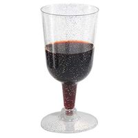 50 Pieces Silver Glitter Plastic Wine Glasses, 8oz Silver Disposable Wine Cups- Ideal for Wedding Parties, Festive Occasions & More