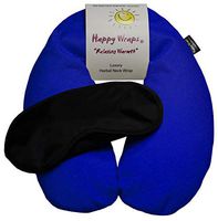 Happy Wraps Microwavable Herbal Neck Wrap - Hot Cold Aromatherapy Neck Warming Pillow - Heating Pad for Migraines, Stress, Gifts for Women, Nurses, Doctors, Christmas and Free Sleep Mask - Navy