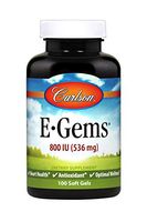 Carlson - E-Gems, 800 IU (536 mg), Natural-Source Vitamin E, Heart Health & Optimal Wellness, Antioxidant, 100 Soft Gels