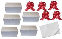 Set of 5 Gift Boxes (9x4.5x4.5") + 5 Pull Bows + 5 Tissue Paper. Perfect for Wrapping Shower, Wedding, Birthday Presents (Red+White)