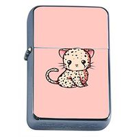 Cute Cheetah Flip Top Dual Torch Em1 Smoking Cigarette Silver Refillable Dual Flame