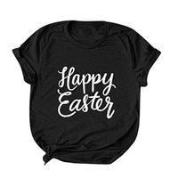Eoeth Happy Easter Lettrer Print T-Shirts,Women Casual Simple Round Neck Short Sleeved Top Blouse Tracksuits Pullover Tee Black