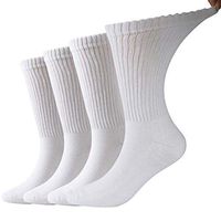 Dsource Diabetic Socks Thick Cushion Mens Womens Wide Loose Fit Health Medical Travel Dress Socks 4 Pairs L/XL White Crew
