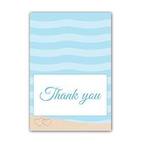 30 Folded Thank You Cards Blue Under The Sea Beach Sand Hearts Design Bridal Shower Engagement Wedding + 30 White Envelopes