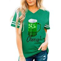 JQjian St. Patrick's Day Short Sleeve T-Shirt, Women's Green V-Neck Striped Tank Tops Blouse (M, Green)