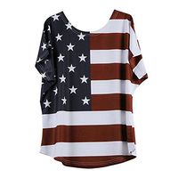Meikosks Women's Star Stripe Flag T-Shirt Plus Size Tops Short Sleeve Blouses Loose Pullover Red