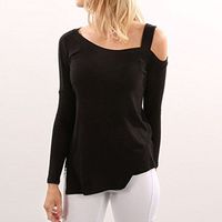 Meolin Inclined shoulder Long Sleeve Loose T-Shirt Blouse Pullover,black,2XL