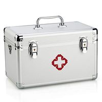 OUDMAY by Amazon - Medicine Chest - Lockable First Aid Case with Removable Tray and Separate Compartments Storage Box Applicable to Family Public and Wild Field Silver (M)