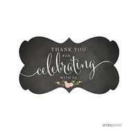 Andaz Press Fancy Frame Rectangular Label Stickers, Thank You for Celebrating with Us, Chalkboard Floral Roses, 36-Pack