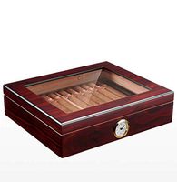 Cigar Humidor, Portable High Translucent Skylight Cedar Wood Piano Paint Lock Hookah (Color : Dark red)