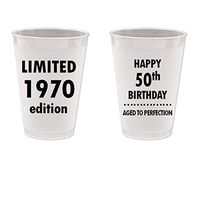 Mandeville Party Company, 10 count Frost Flex Plastic Cups, Happy 50th Birthday - Limited 1970 Edition, Aged to Perfection