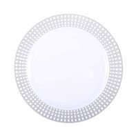 BalsaCircle 20 pcs 10-Inch White with Silver Trim Plastic Round Plates - Disposable Wedding Party Catering Tableware