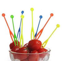 ericotry Disposable Plastic Fruit Forks Cocktail Sticks Plates Picks Dessert Forks Cake Forks Party Favor Supplies (300pcs Colorful)